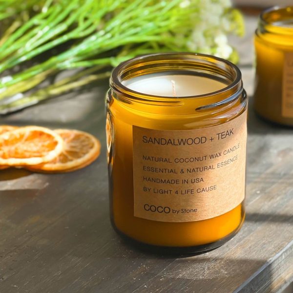 3.5oz Sandalwood + Teak Natural Coconut Apricot Wax Candle on Sale - Image 2