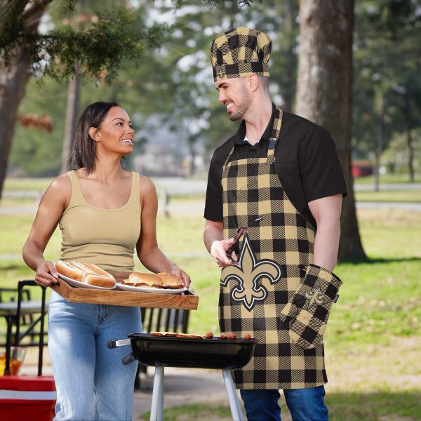 New Orleans Saints NFL Plaid Chef Set Supply - Image 5